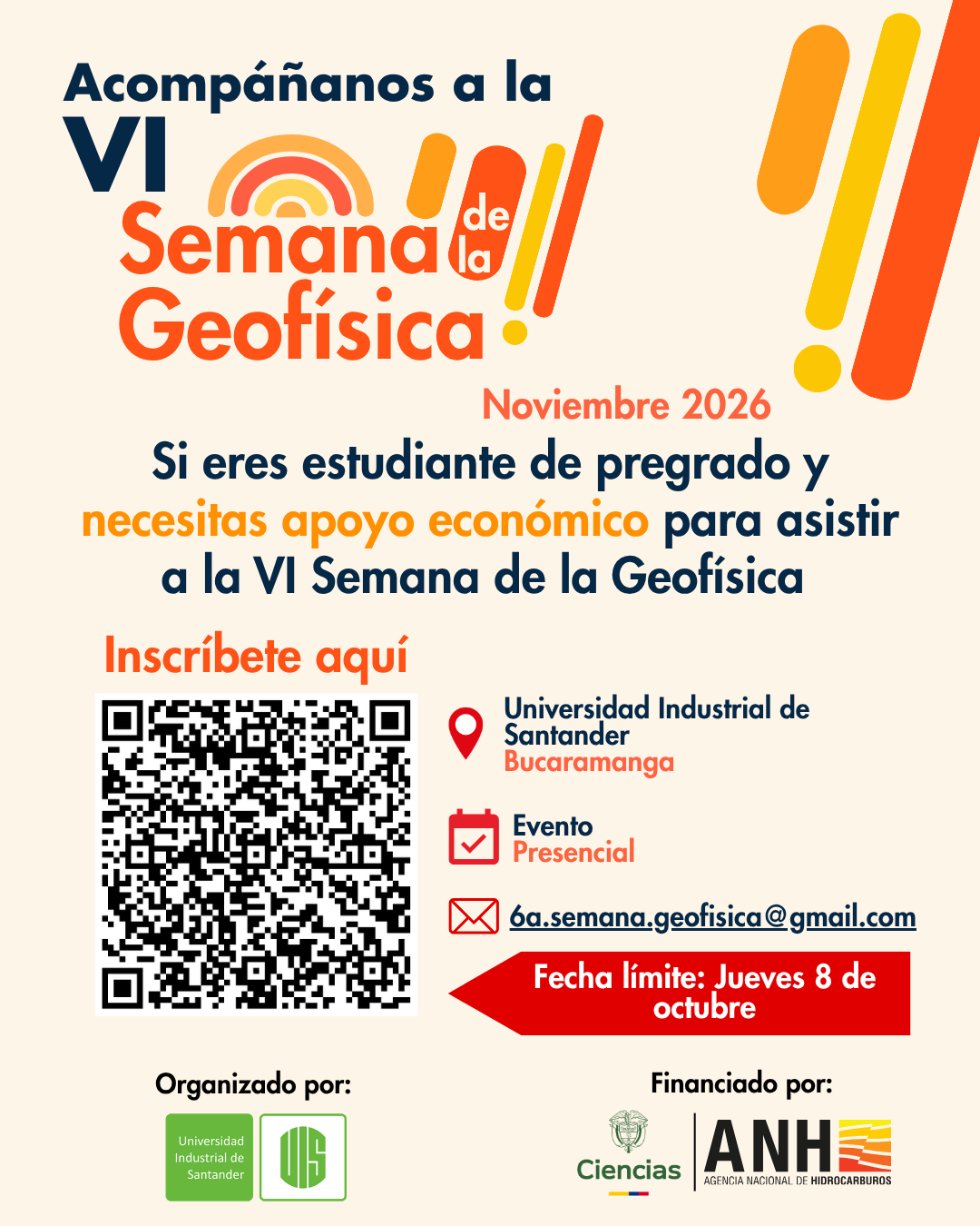 Convocatoria de apoyo económico para estudiantes de pregrado que asistirán a la VI Semana de la Geofísica